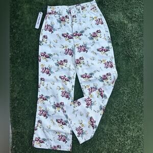ROLLA'S White Floral Wide Leg Jeans with Pink and Yellow Roses